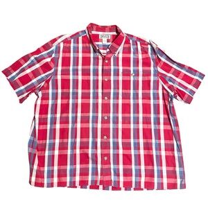 Duluth Trading Mens 3XL 100% Cotton Short Sleeve Button‎ Down Red Blue Plaid